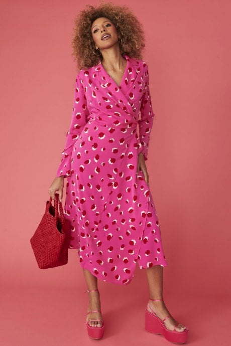 JAYLEY Pink Silk Blend Sorrento Wrap Maxi Dress