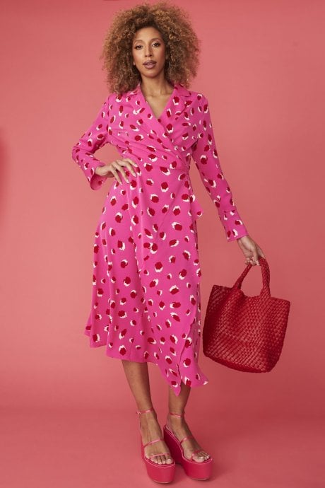 JAYLEY Pink Silk Blend Sorrento Wrap Maxi Dress