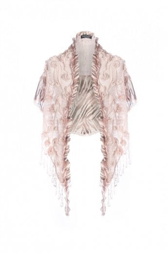 JAYLEY Pink Silk Chiffon and Vintage Inspired Lace Shawl