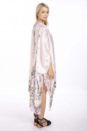 JAYLEY Pink Silk Print Kimono Wrap