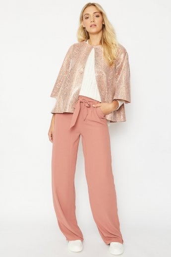 JAYLEY Pink Snake Print Faux Suede Cape
