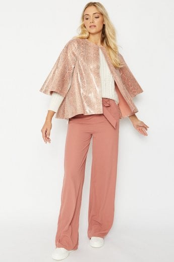 JAYLEY Pink Snake Print Faux Suede Cape