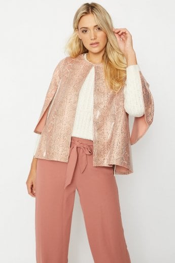 JAYLEY Pink Snake Print Faux Suede Cape