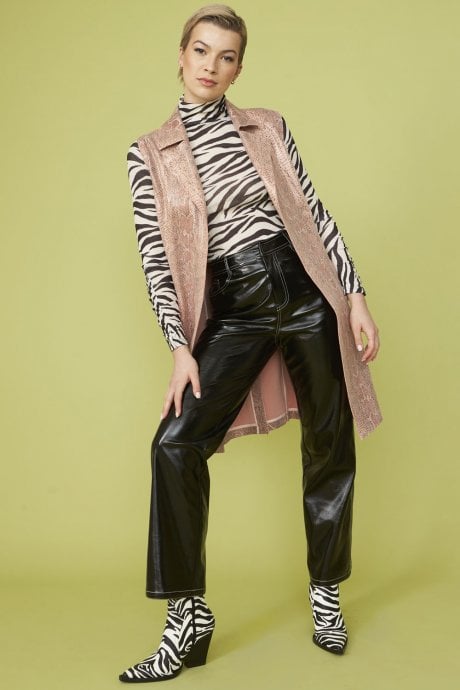 JAYLEY Pink Snake Print Faux Suede Gilet | Waistcoat