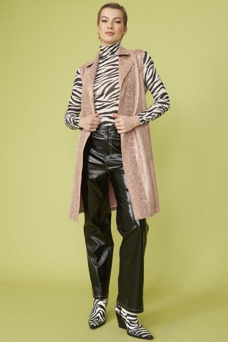 JAYLEY Pink Snake Print Faux Suede Gilet | Waistcoat