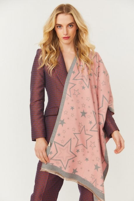 JAYLEY Pink Star Design Cashmere Blend Scarf