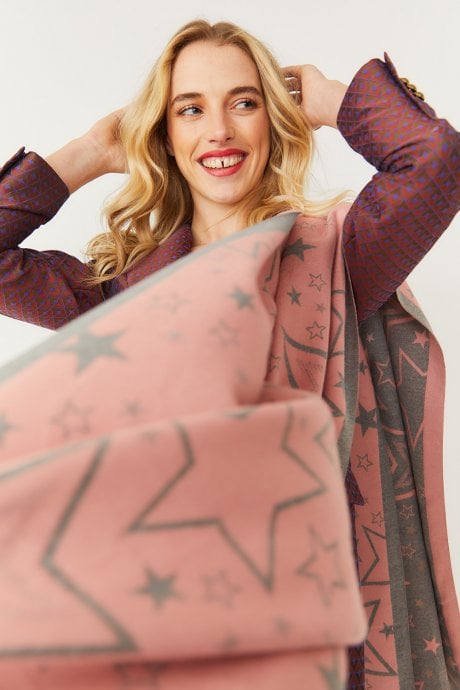 JAYLEY Pink Star Design Cashmere Blend Scarf