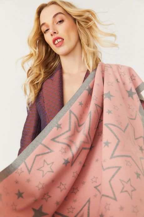 JAYLEY Pink Star Design Cashmere Blend Scarf