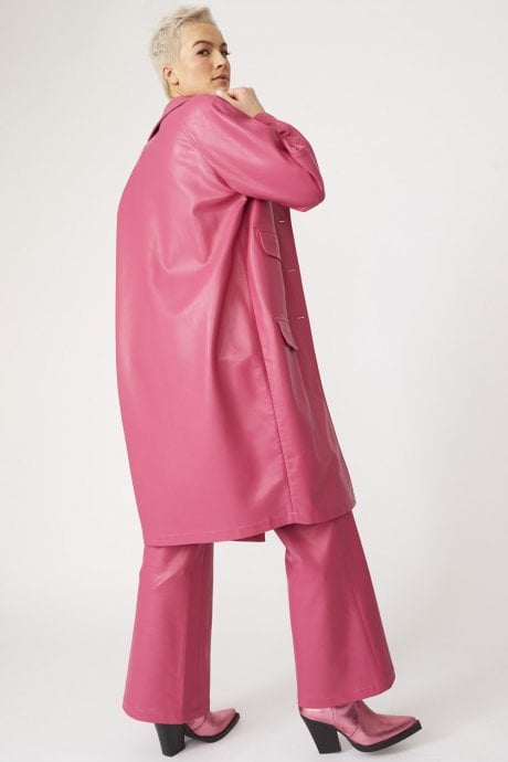 JAYLEY Pink Tencel Blend Eco Leather Trench Coat