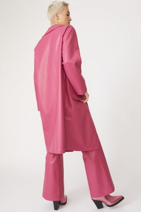 JAYLEY Pink Tencel Blend Eco Leather Trench Coat