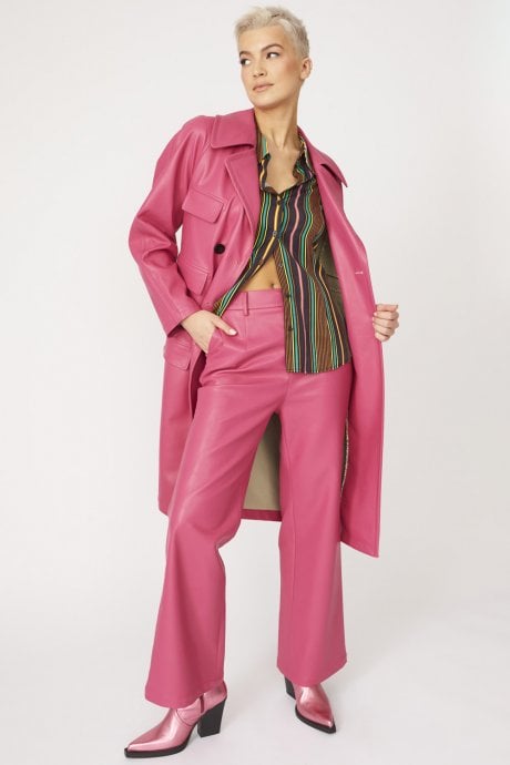 JAYLEY Pink Tencel Blend Eco Leather Trench Coat