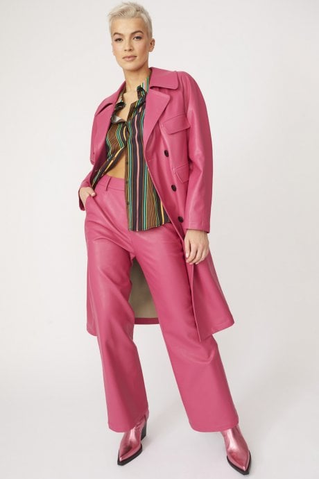 JAYLEY Pink Tencel Blend Eco Leather Trench Coat