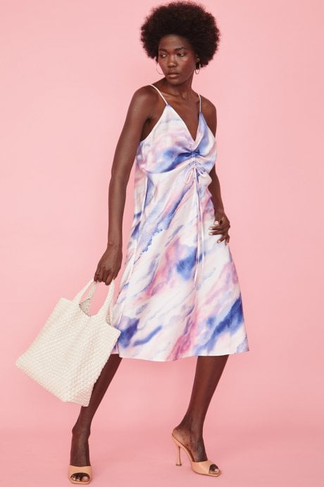JAYLEY Pink Tie Dye Ruffle Cami Dress