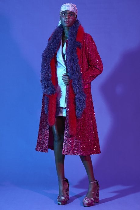 JAYLEY Pink Velvet Sequin Trench Coat