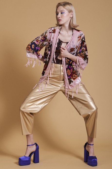 JAYLEY Pink Vintage Silk Devore Kimono Jacket
