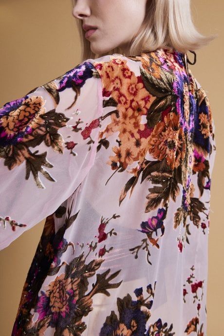 JAYLEY Pink Vintage Silk Devore Kimono Jacket