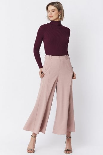 JAYLEY Pink Wide Leg Crepe Cropped Trouser
