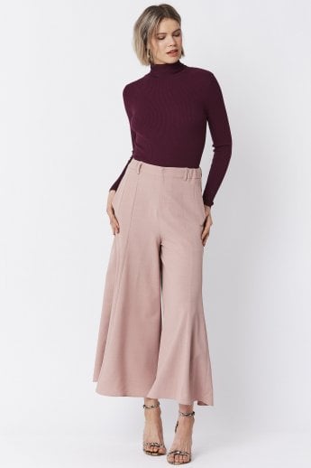 JAYLEY Pink Wide Leg Crepe Cropped Trouser