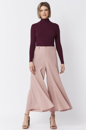 JAYLEY Pink Wide Leg Crepe Cropped Trouser