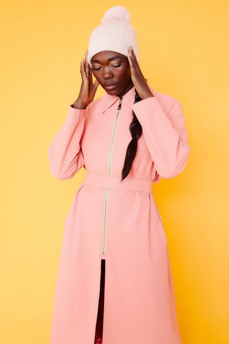 JAYLEY Pink Wool Faux Fur Pom Pom Hat