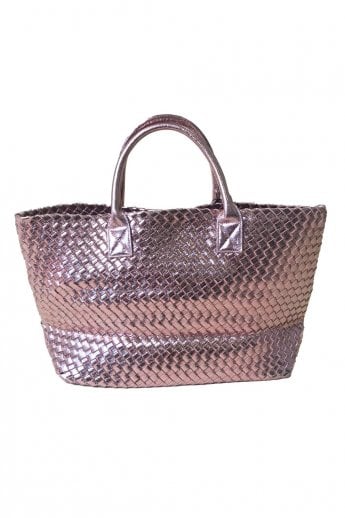 JAYLEY Pink Woven Metallic Tote Bag Eco Leather