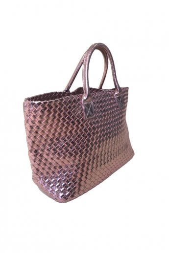 JAYLEY Pink Woven Metallic Tote Bag Eco Leather