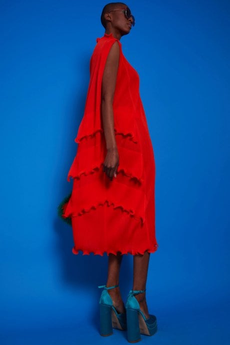 JAYLEY Pleated Maxi Dress With Adjustable Shoulders And Ruffle Hem