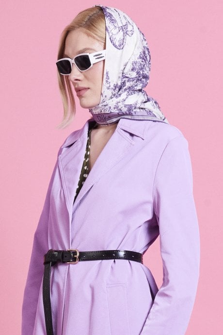 JAYLEY Purple and White Abstract Silk Scarf