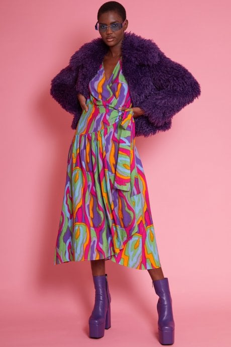 JAYLEY Purple Bamboo Lyocell Knitted Vegan Faux Shearling Jacket