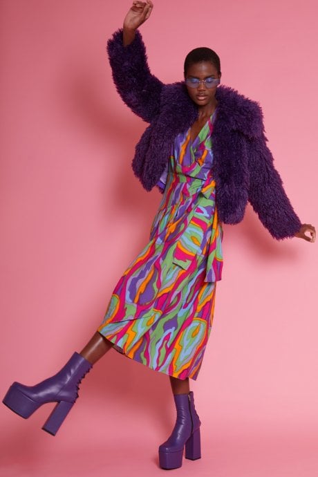 JAYLEY Purple Bamboo Lyocell Knitted Vegan Faux Shearling Jacket