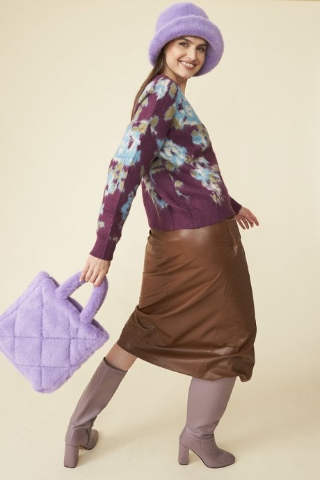 JAYLEY Purple Banana Peel Floral Cardigan