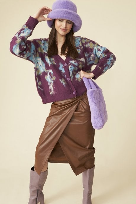 JAYLEY Purple Banana Peel Floral Cardigan