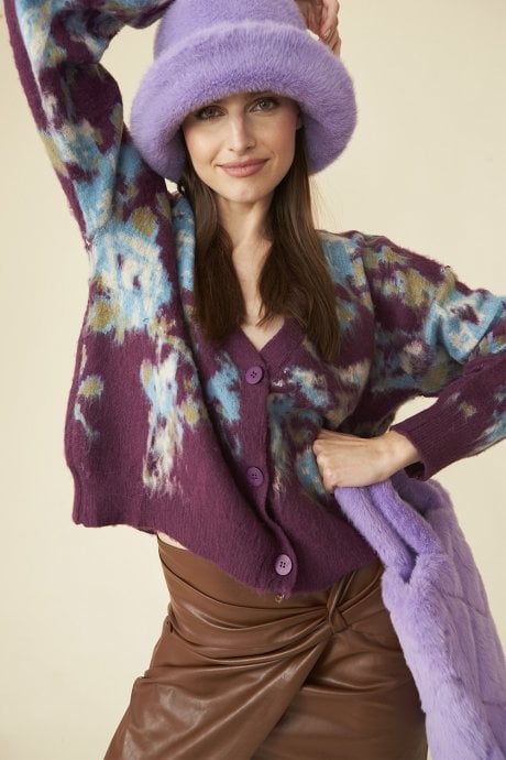 JAYLEY Purple Banana Peel Floral Cardigan