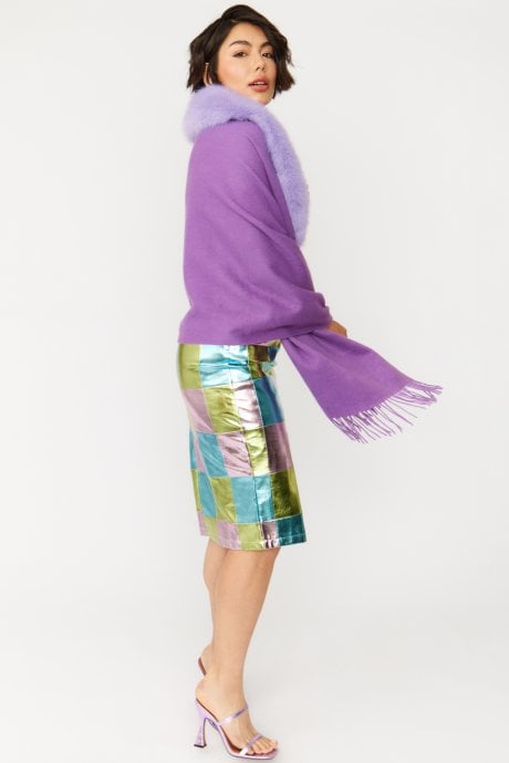 JAYLEY Purple Cashmere Blend Faux Fur Collar Wrap