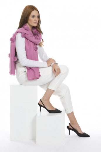 JAYLEY Purple Cashmere Blend Faux Fur Pom Pom Wrap