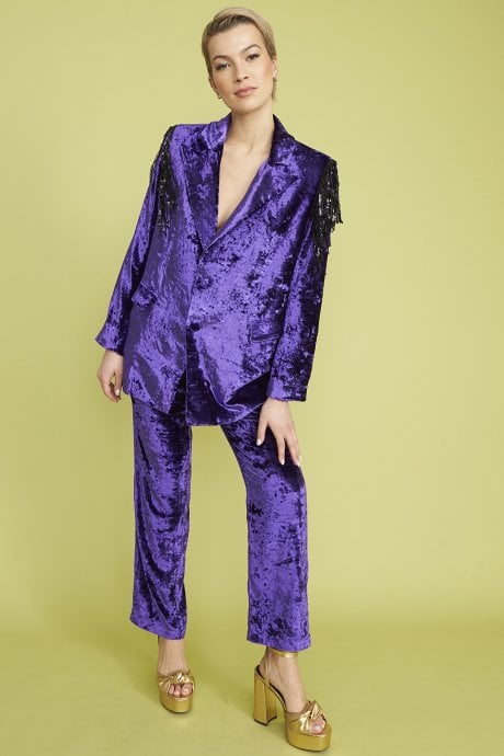 JAYLEY Purple Crushed Velvet Blazer Jacket