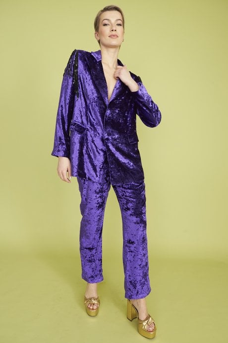 JAYLEY Purple Crushed Velvet Blazer Jacket