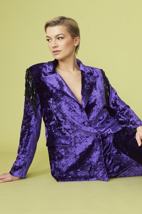 JAYLEY Purple Crushed Velvet Blazer Jacket