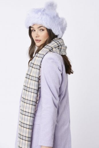 JAYLEY Purple Faux Fur And Faux Suede Pom Hat
