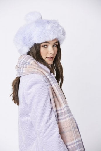 JAYLEY Purple Faux Fur And Faux Suede Pom Hat