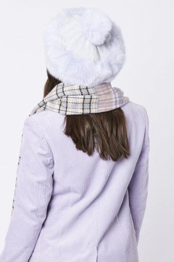 JAYLEY Purple Faux Fur And Faux Suede Pom Hat
