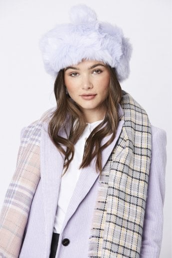 JAYLEY Purple Faux Fur and Faux Suede Pom Hat