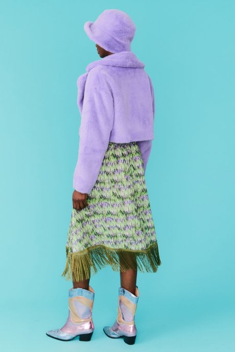 JAYLEY Purple Faux Fur Cropped Jacket