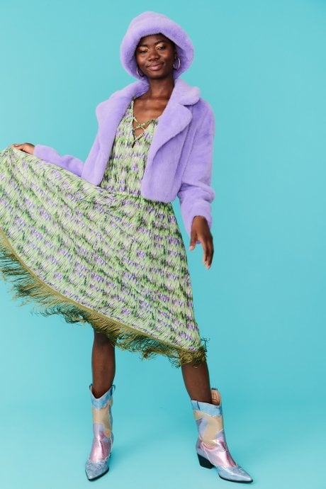 JAYLEY Purple Faux Fur Cropped Jacket