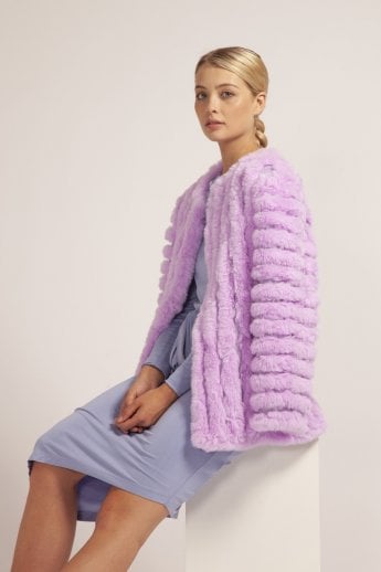 JAYLEY Purple Faux Fur Faux Suede Coat