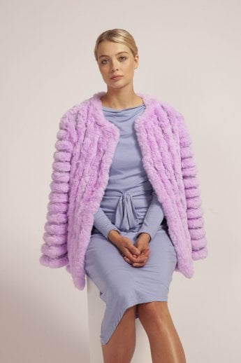 JAYLEY Purple Faux Fur Faux Suede Coat