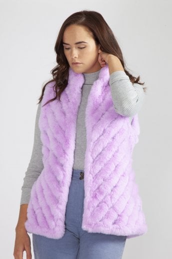 JAYLEY Purple Faux Fur Faux Suede Diagonal Stripe Gilet | Waistcoat