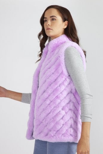 JAYLEY Purple Faux Fur Faux Suede Diagonal Stripe Gilet | Waistcoat