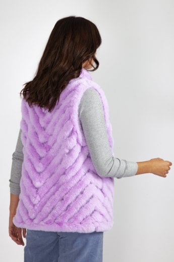 JAYLEY Purple Faux Fur Faux Suede Diagonal Stripe Gilet | Waistcoat