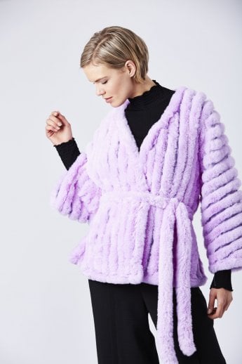 JAYLEY Purple Faux Fur Kimono Jacket